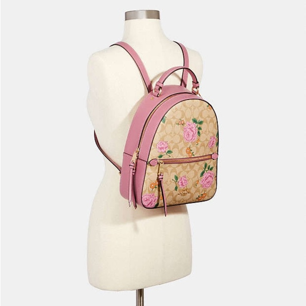 Coach Floral Signature Canvas Backpack in Pink and Tan - Picture 2 of 14